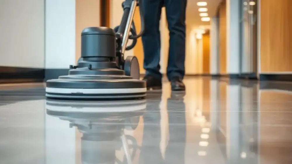 Vloer van een publiek gebouw wordt machinaal gereinigd